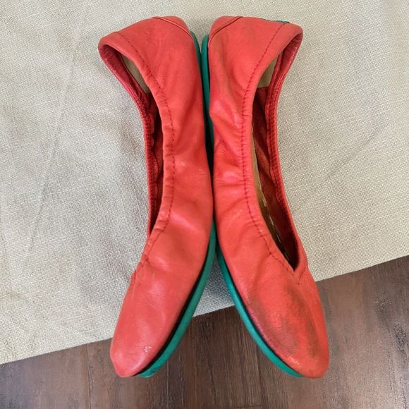 TIEKS by Gavrieli Poppy Orange Coral Leather Ballet Flats Foldable Slip On - Picture 8 of 13